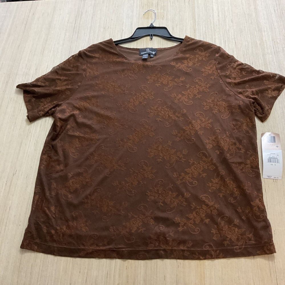 Vintage Carole Little II Brown Lace Short Sleeve Made In USA Top Size 1X New